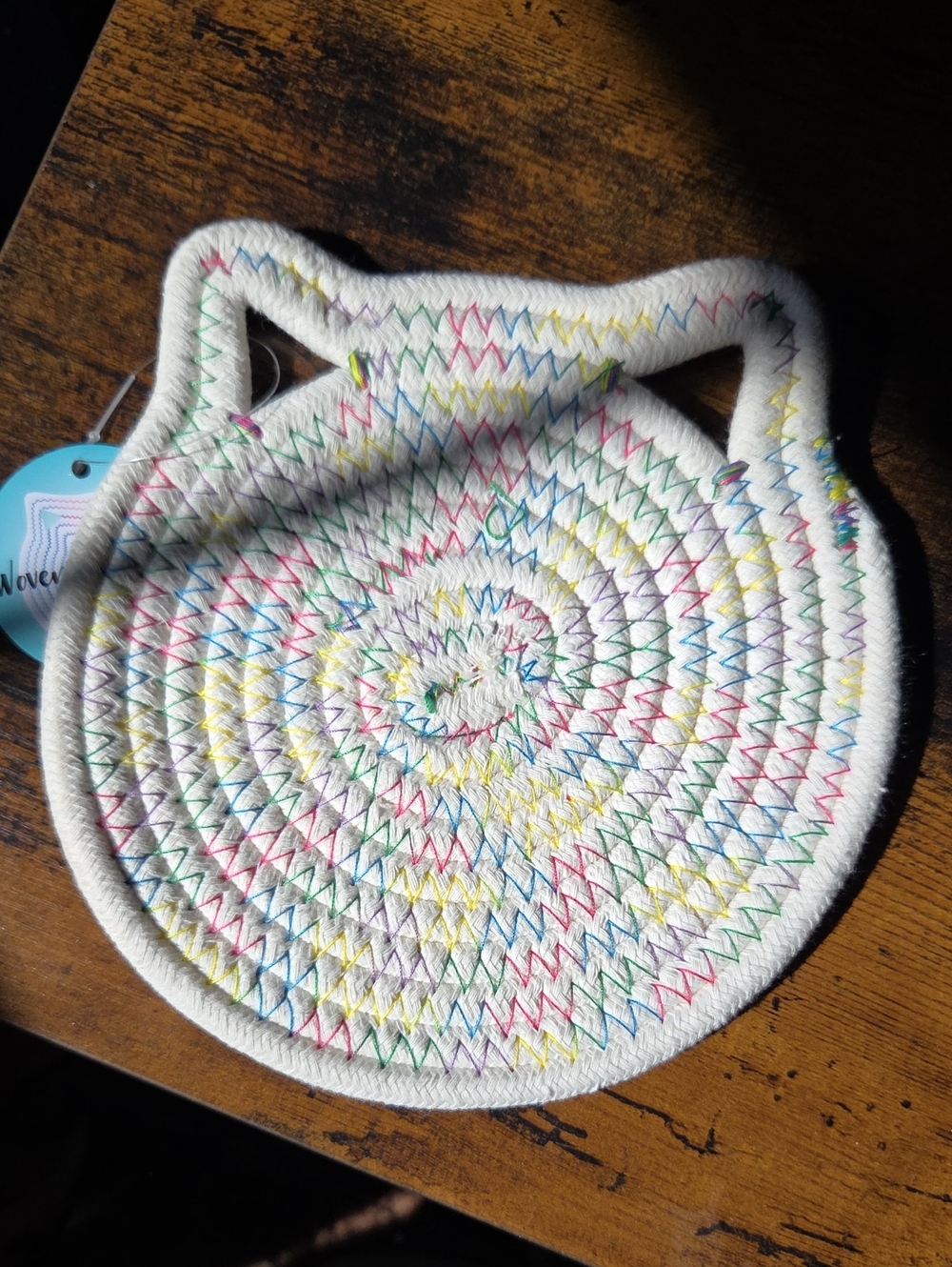 Multicolor Cat-Shaped Woven Trivet
